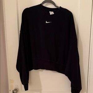 Nike Black Cropped Crew Sweatshirt with White Swoosh